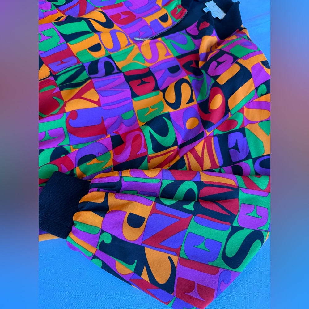 Vintage Spenser Jeremy Colorful Alphabet & Numbers Silk Bomber Jacket Sz Medium - Picture 6 of 9